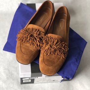Aquazurra brown suede tassel loafer size 38